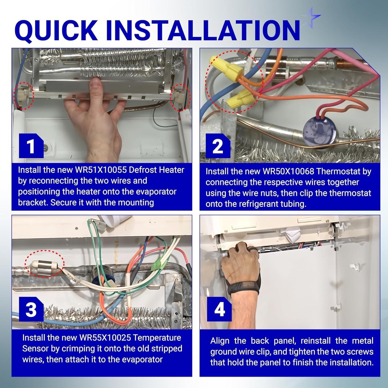 [Lifetime Warranty] WR51X10055 Refrigerator Defrost Heater, WR55X10025 Temperature Sensor and WR50X10068 Defrost Thermostat Replacement - Compatible with GE Hotpoint Refrigerators image 7