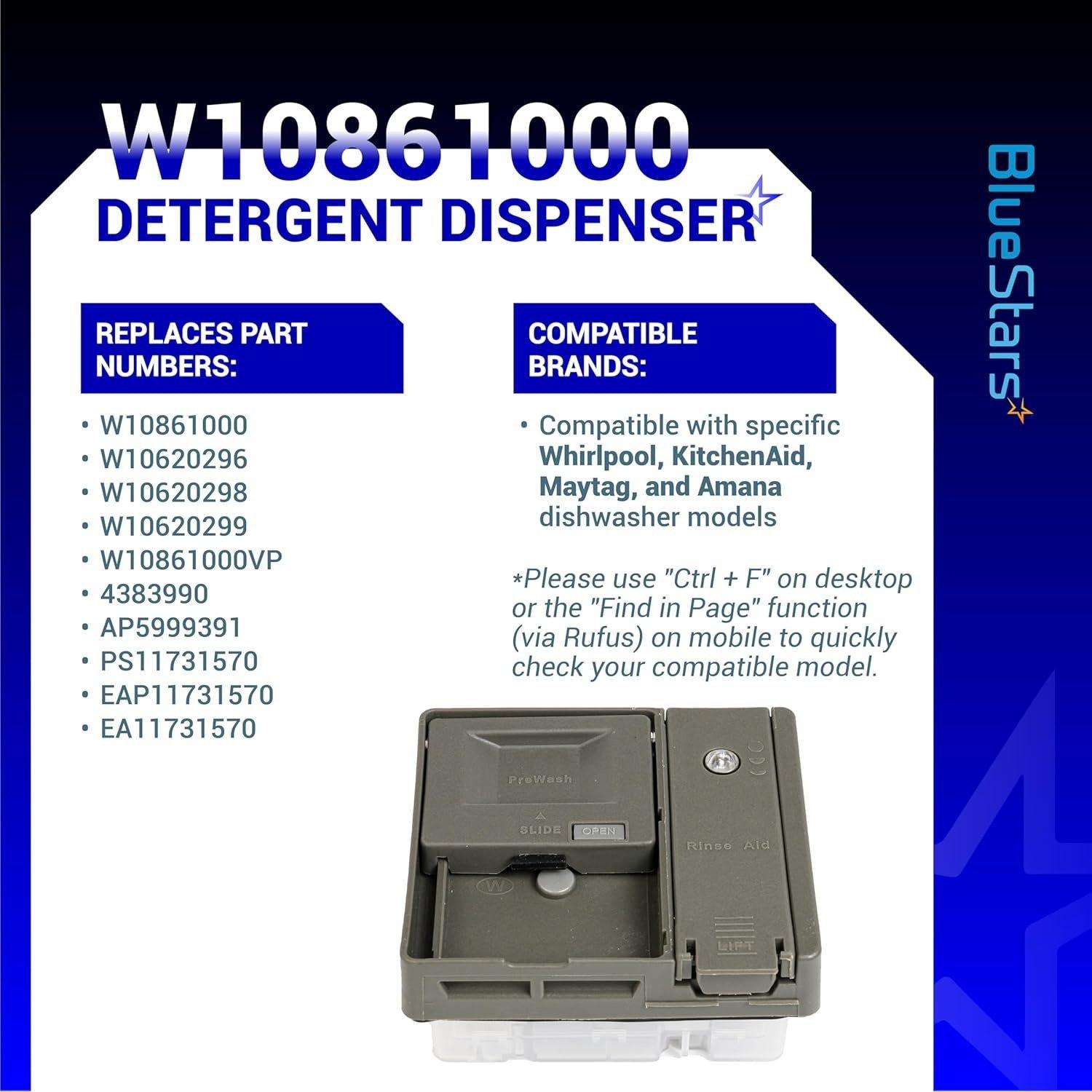 [Lifetime Warranty] W10861000 Dishwasher Detergent Dispenser - Compatible with Whirlpool Kitchenaid Dishwasher WDT730PAHZ0 - Replaces W10620296 W10620298 W10620297 PS11731570 image 5