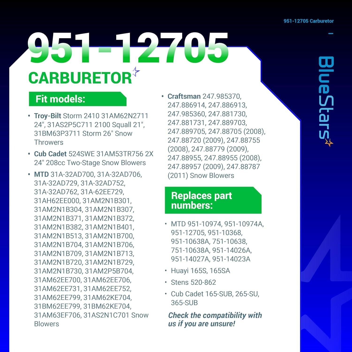 [Lifetime Warranty] 951-12705 Carburetor image 2