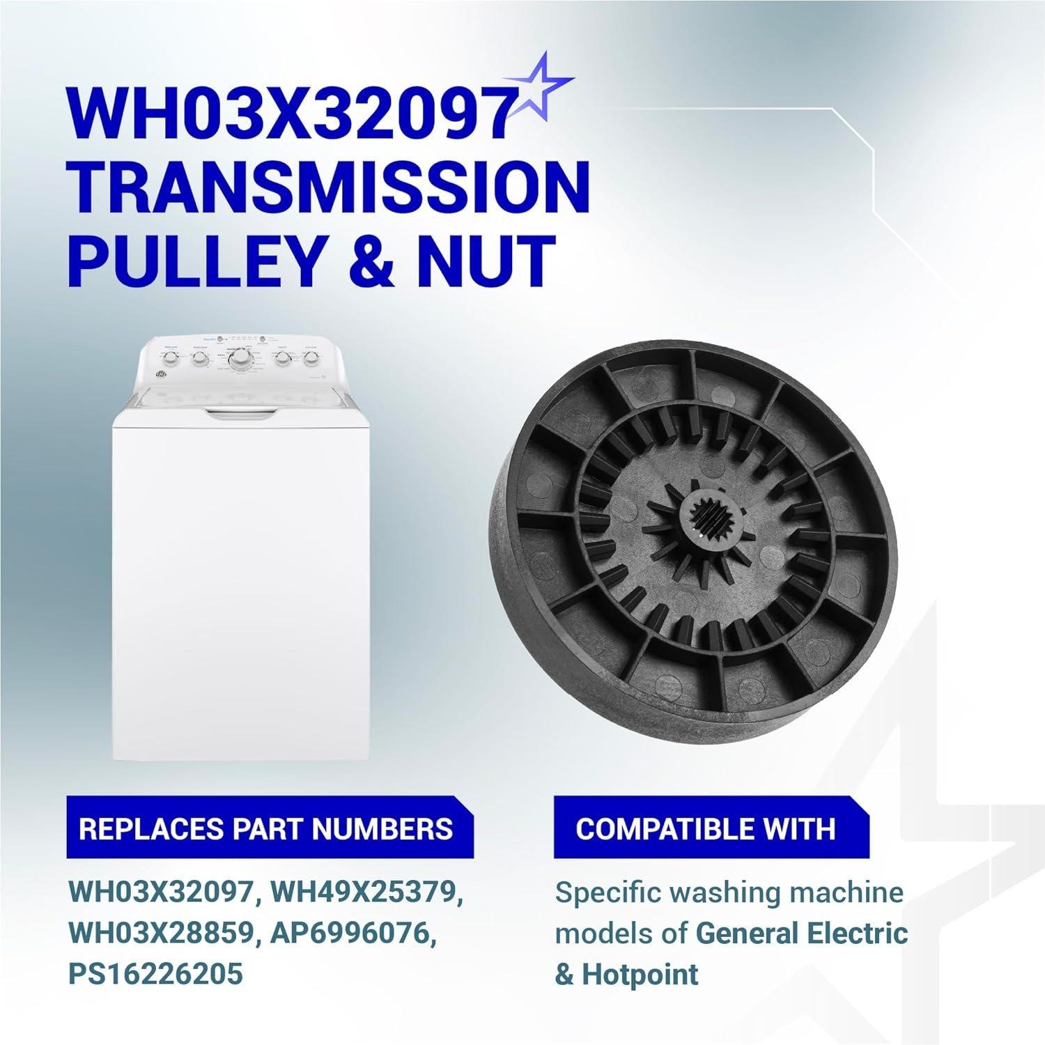 [Lifetime Warranty] WH03X32097 Washer Transmission Pulley & Nut - Compatible with GE Hotpoint Washing Machine - Replaces WH49X25379 WH03X28859 AP6996076 PS16226205 image 1
