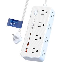 Short Extension Cord 1Ft - 8 Outlets Small Power Strip Flat Plug Surge Protector with 4 USB (5V 3.4A 17W), Multi Plug Wall Outlet Splitter, Short Cord Outlet Extender for Home Office Dorm Collages thumbnail 0