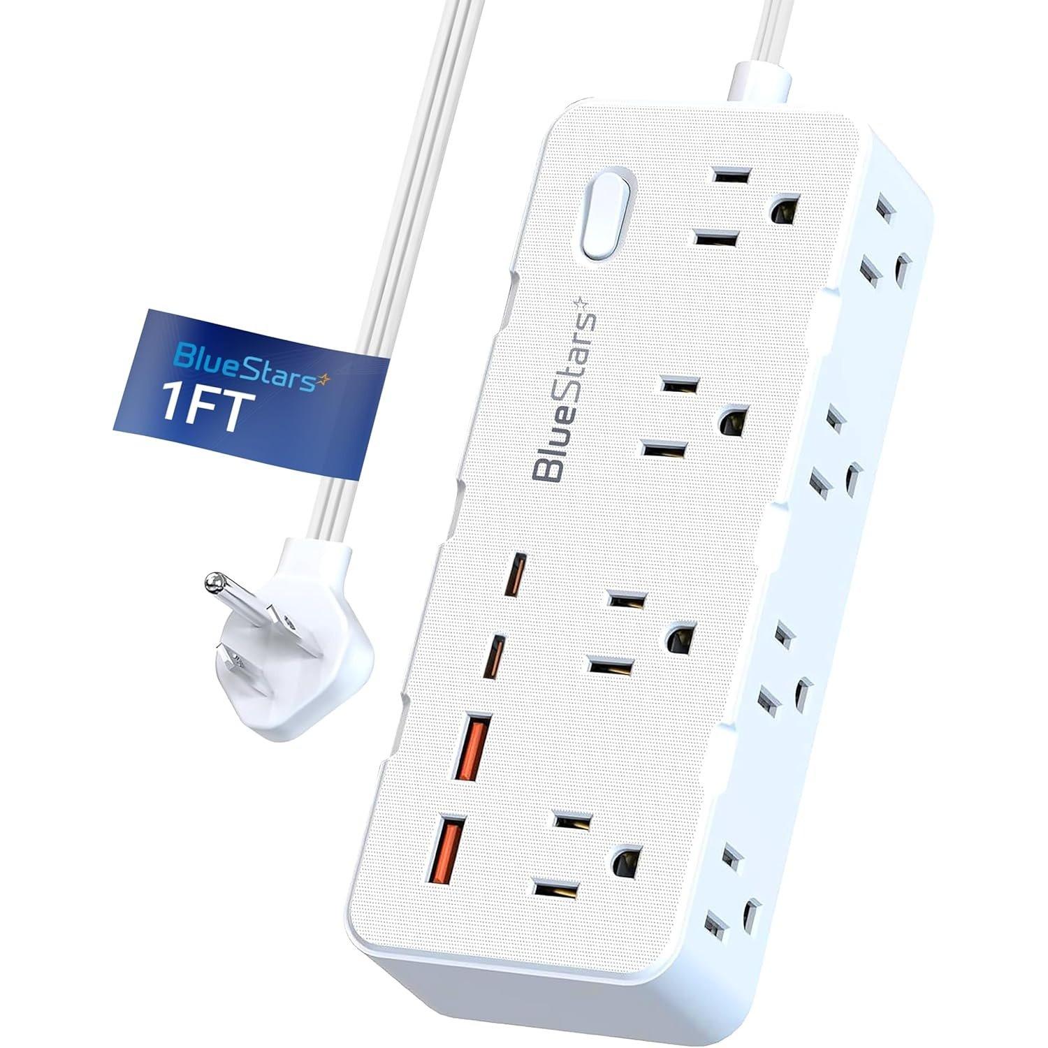 Short Extension Cord 1Ft - 8 Outlets Small Power Strip Flat Plug Surge Protector with 4 USB (5V 3.4A 17W), Multi Plug Wall Outlet Splitter, Short Cord Outlet Extender for Home Office Dorm Collages image 0