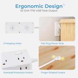 Short Extension Cord 1Ft - 8 Outlets Small Power Strip Flat Plug Surge Protector with 4 USB (5V 3.4A 17W), Multi Plug Wall Outlet Splitter, Short Cord Outlet Extender for Home Office Dorm Collages thumbnail 3