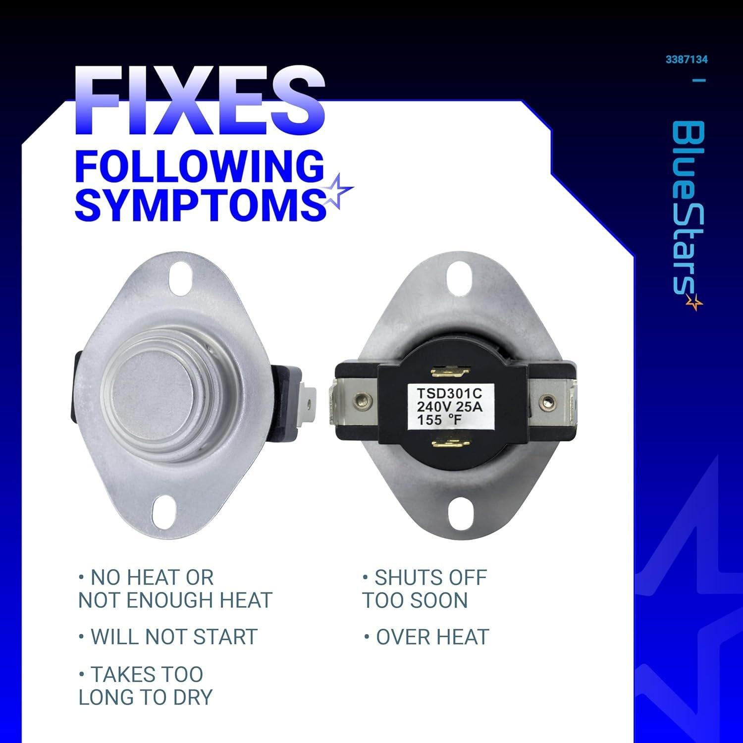 [Lifetime Warranty] WP3387134 3387134 Dryer Cycling Thermostat - Compatible with Whirlpool Kenmore Dryers - Replaces AP6008270 306910 3387135 3387139 ET187 PS11741405 - Pack of 2 image 1