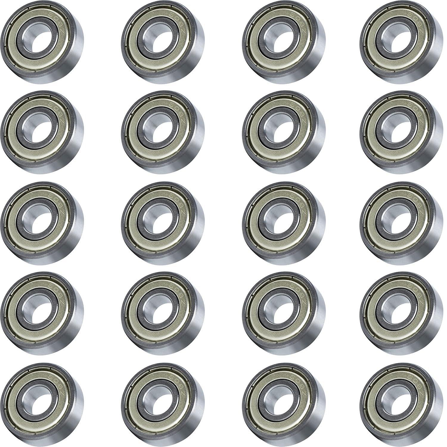 20 Pcs 608ZZ Double Metal Seal Bearings 8x22x7mm (0.31x0.87x0.28”) image 0