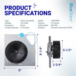 S97015162 Fan Motor Assembly for Bathroom Exhaust Fans 8" x 8-1/4" Housing 80CFM 2.5 Sones thumbnail 7