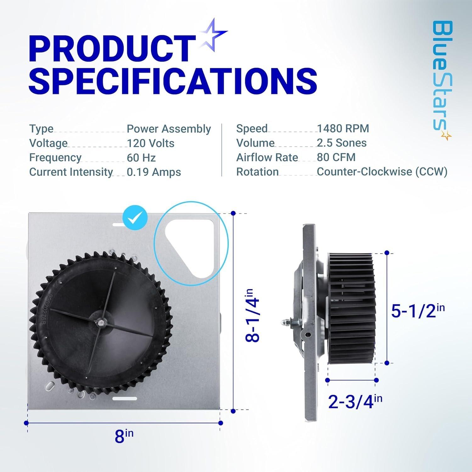 S97015162 Fan Motor Assembly for Bathroom Exhaust Fans 8" x 8-1/4" Housing 80CFM 2.5 Sones image 7