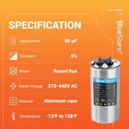 [Lifetime Warranty] 80 uF MFD ±5% 370/440 VAC 50/60 Hz CBB65 Round Run Start Capacitor - Fits AC Motor Run, Fan Start, Heat Pump thumbnail 7