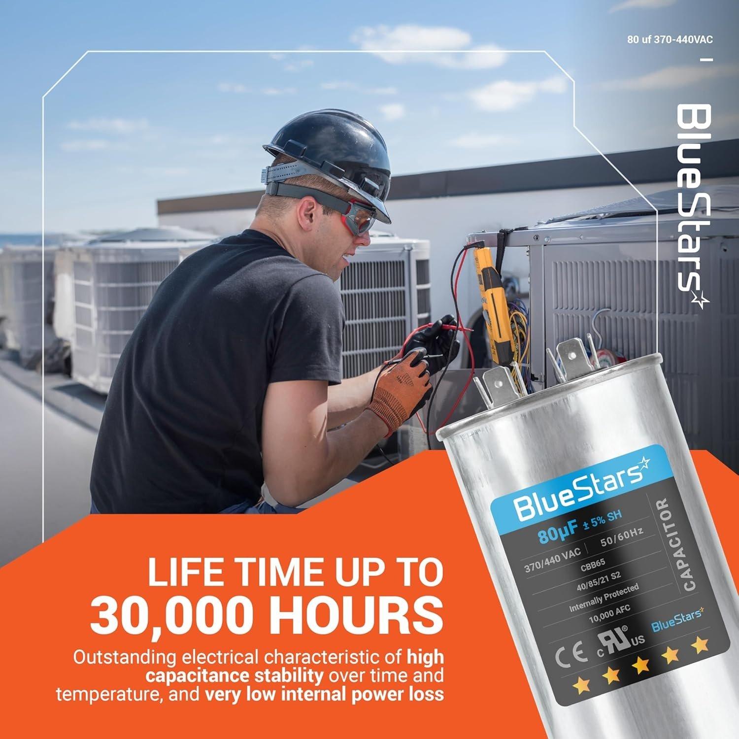 [Lifetime Warranty] 80 uF MFD ±5% 370/440 VAC 50/60 Hz CBB65 Round Run Start Capacitor - Fits AC Motor Run, Fan Start, Heat Pump image 1