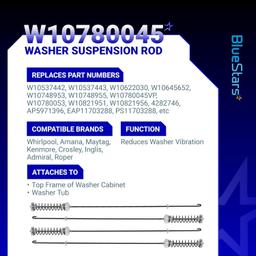 [Lifetime Warranty] W10780045 Washer Suspension Rod Replacement Kit - For Kenmore Whirlpool Washers NTW4516FW WTW4816FW2 RTW4516FW2 NTW4516FW2 NTW4605EW0 - Replaces W10537442 - Pack of 4 thumbnail 2