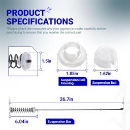 [Lifetime Warranty] W10780045 Washer Suspension Rod Replacement Kit - For Kenmore Whirlpool Washers NTW4516FW WTW4816FW2 RTW4516FW2 NTW4516FW2 NTW4605EW0 - Replaces W10537442 - Pack of 4 thumbnail 1