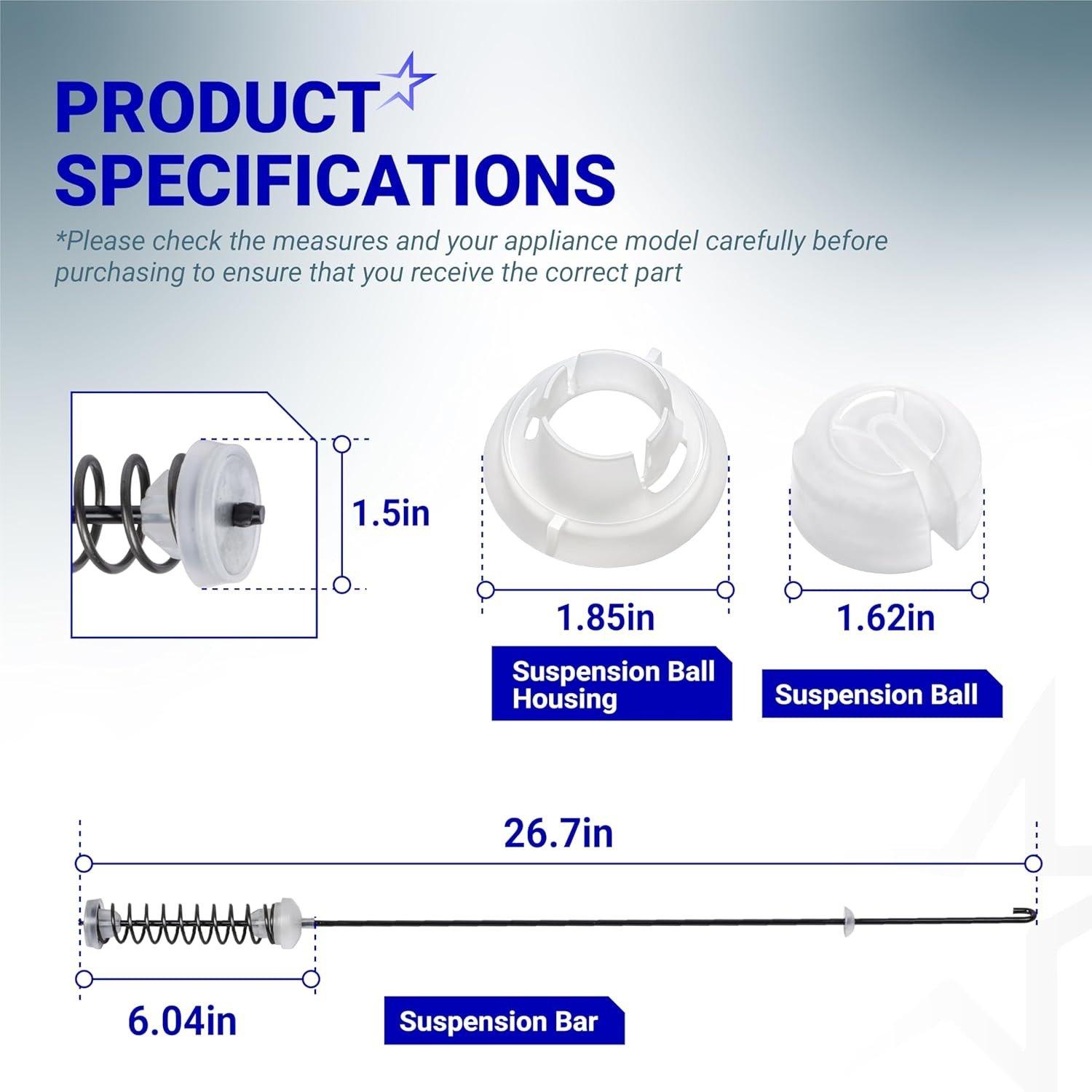 [Lifetime Warranty] W10780045 Washer Suspension Rod Replacement Kit - For Kenmore Whirlpool Washers NTW4516FW WTW4816FW2 RTW4516FW2 NTW4516FW2 NTW4605EW0 - Replaces W10537442 - Pack of 4 image 1