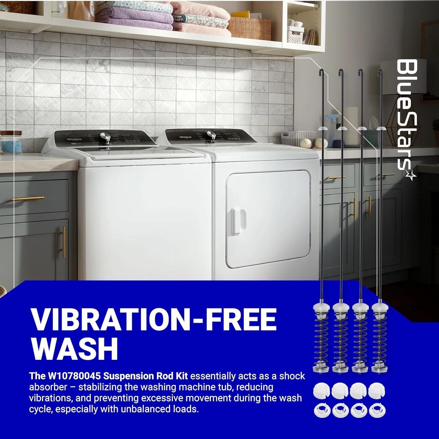 [Lifetime Warranty] W10780045 Washer Suspension Rod Replacement Kit - For Kenmore Whirlpool Washers NTW4516FW WTW4816FW2 RTW4516FW2 NTW4516FW2 NTW4605EW0 - Replaces W10537442 - Pack of 4 image 6