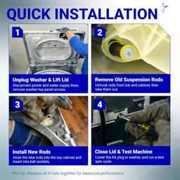 [Lifetime Warranty] W10780045 Washer Suspension Rod Replacement Kit - For Kenmore Whirlpool Washers NTW4516FW WTW4816FW2 RTW4516FW2 NTW4516FW2 NTW4605EW0 - Replaces W10537442 - Pack of 4 thumbnail 8