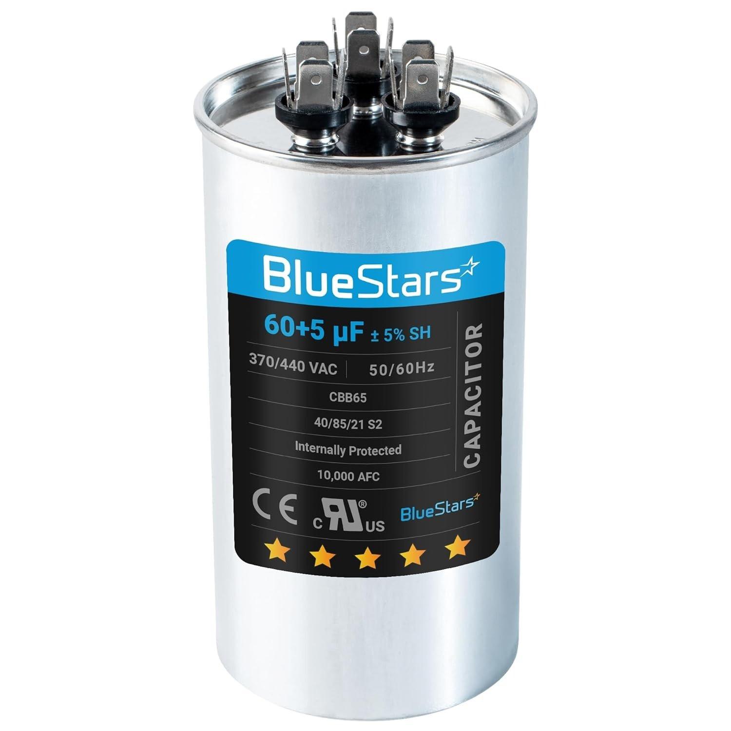 [Lifetime Warranty] 60+5 uF MFD ±5% 370/440 VAC Dual Run Start Round Capacitor - Fits Condenser Straight Cool, Heat Pump image 0