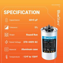 [Lifetime Warranty] 60+5 uF MFD ±5% 370/440 VAC Dual Run Start Round Capacitor - Fits Condenser Straight Cool, Heat Pump thumbnail 6