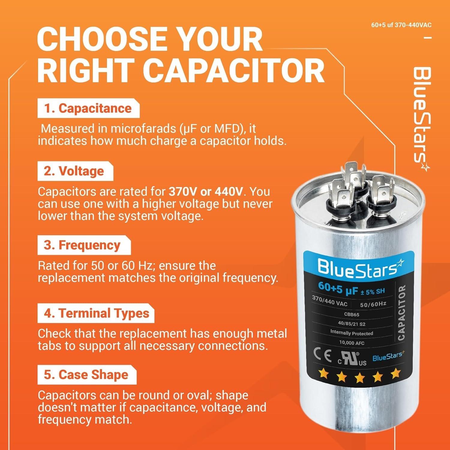 [Lifetime Warranty] 60+5 uF MFD ±5% 370/440 VAC Dual Run Start Round Capacitor - Fits Condenser Straight Cool, Heat Pump image 4
