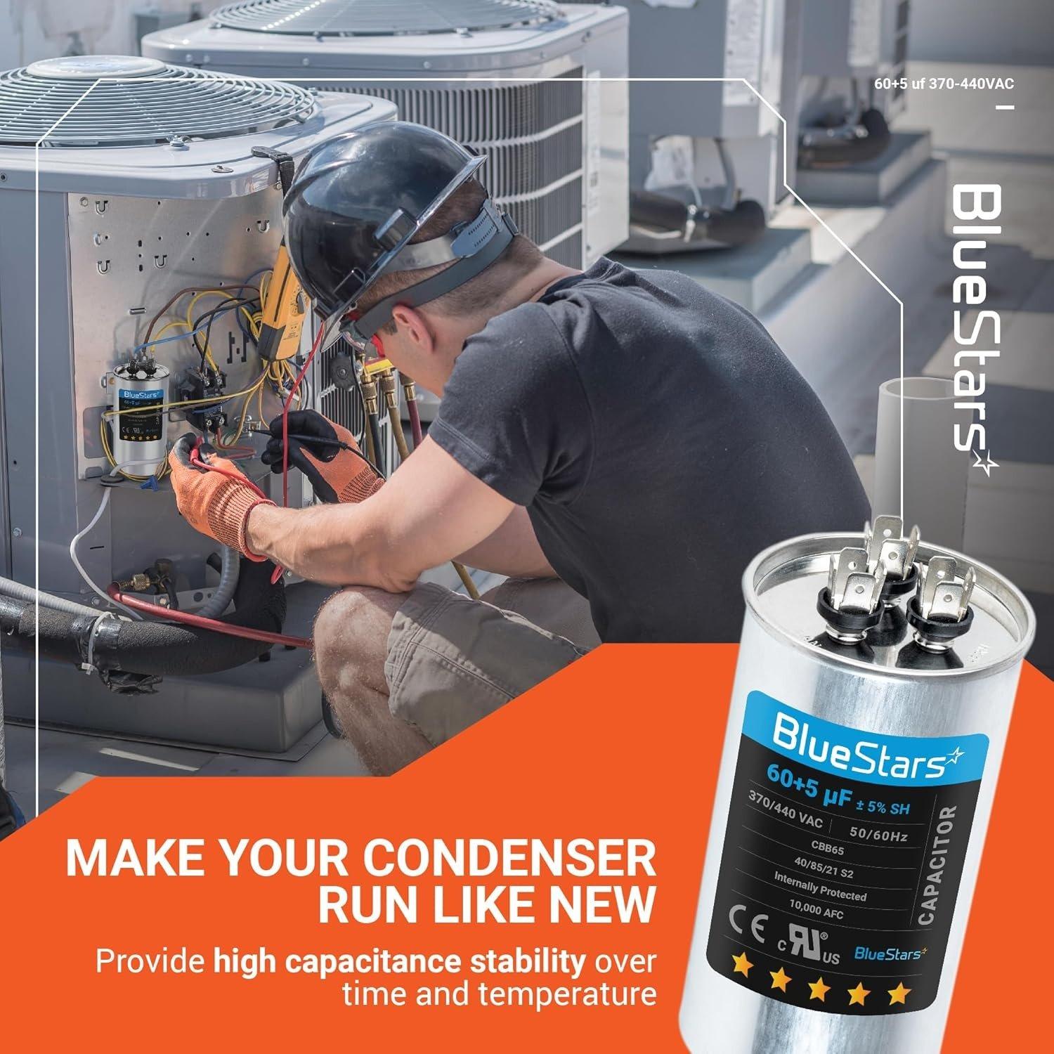 [Lifetime Warranty] 60+5 uF MFD ±5% 370/440 VAC Dual Run Start Round Capacitor - Fits Condenser Straight Cool, Heat Pump image 3