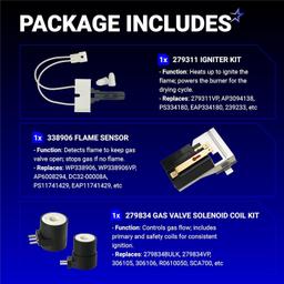 [Lifetime Warranty] 338906 Gas Dryer Flame Sensor & 279311 Igniter & 279834 Gas Valve Solenoid Coils - Fits for Whirlpool Kenmore Maytag Dryers - Replaces WP338906 AP3094251 PS334310 12001349 thumbnail 8