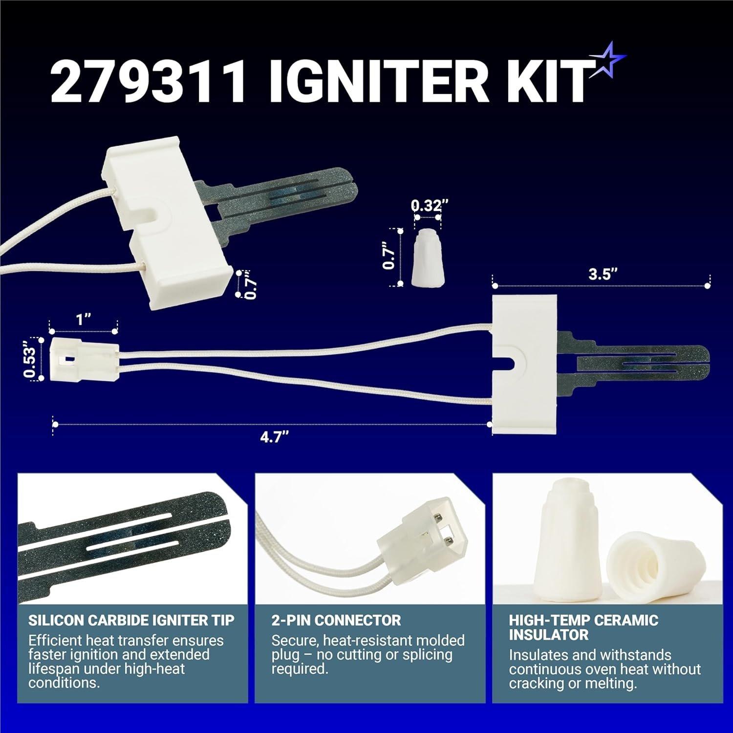 [Lifetime Warranty] 338906 Gas Dryer Flame Sensor & 279311 Igniter & 279834 Gas Valve Solenoid Coils - Fits for Whirlpool Kenmore Maytag Dryers - Replaces WP338906 AP3094251 PS334310 12001349 image 7