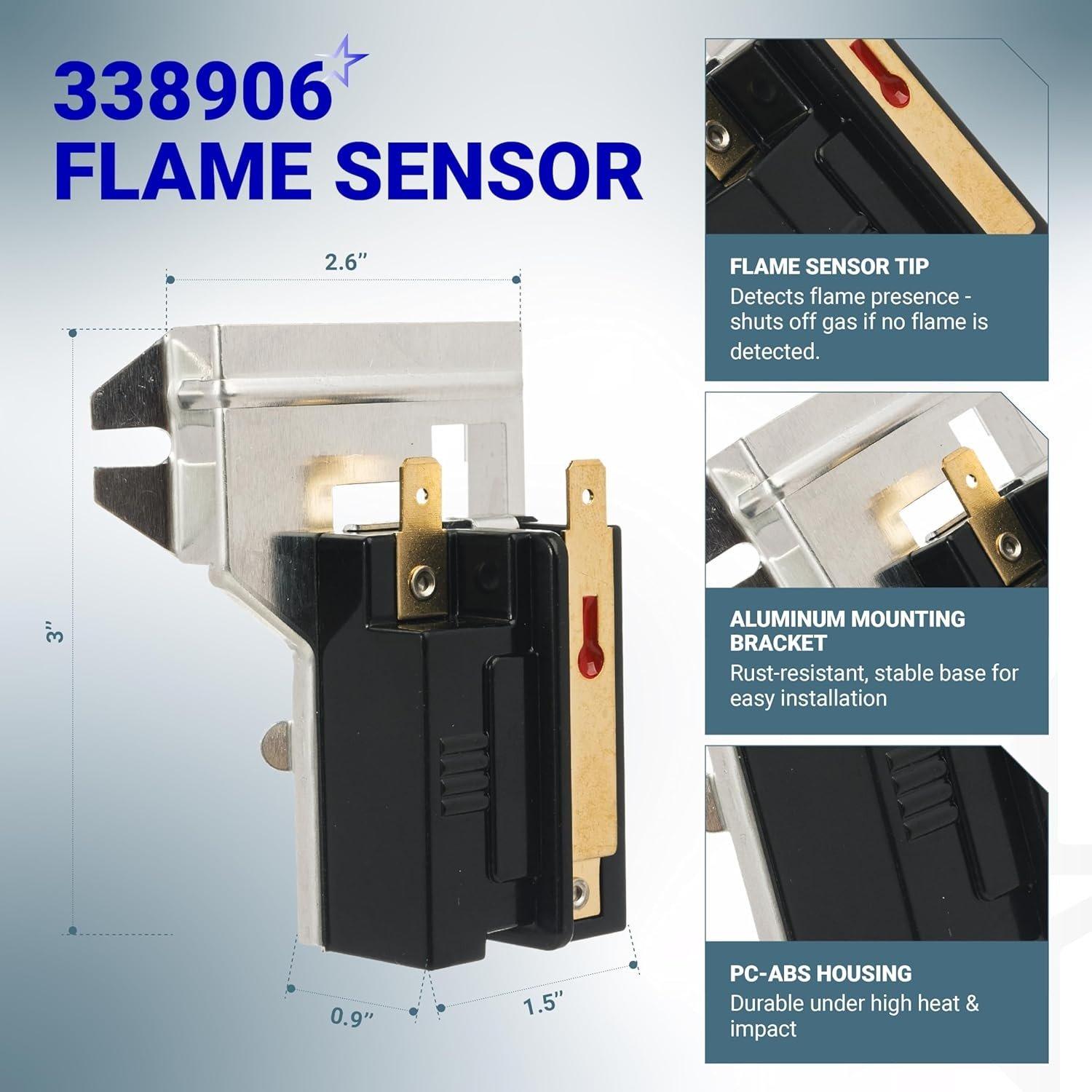[Lifetime Warranty] 338906 Gas Dryer Flame Sensor & 279311 Igniter & 279834 Gas Valve Solenoid Coils - Fits for Whirlpool Kenmore Maytag Dryers - Replaces WP338906 AP3094251 PS334310 12001349 image 5