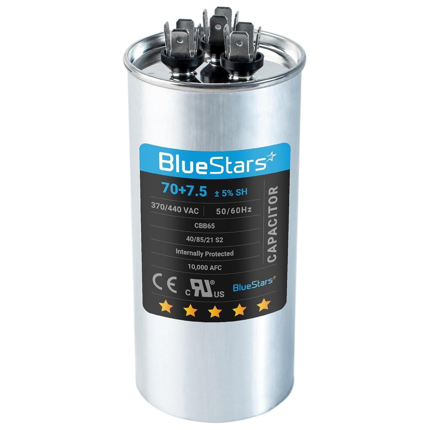 [Lifetime Warranty] [UL Certified] 70+7.5 uF MFD 370/440 VAC Round Dual Run Capacitor - Fits Air Conditioner or Heat Pump Condenser image 0