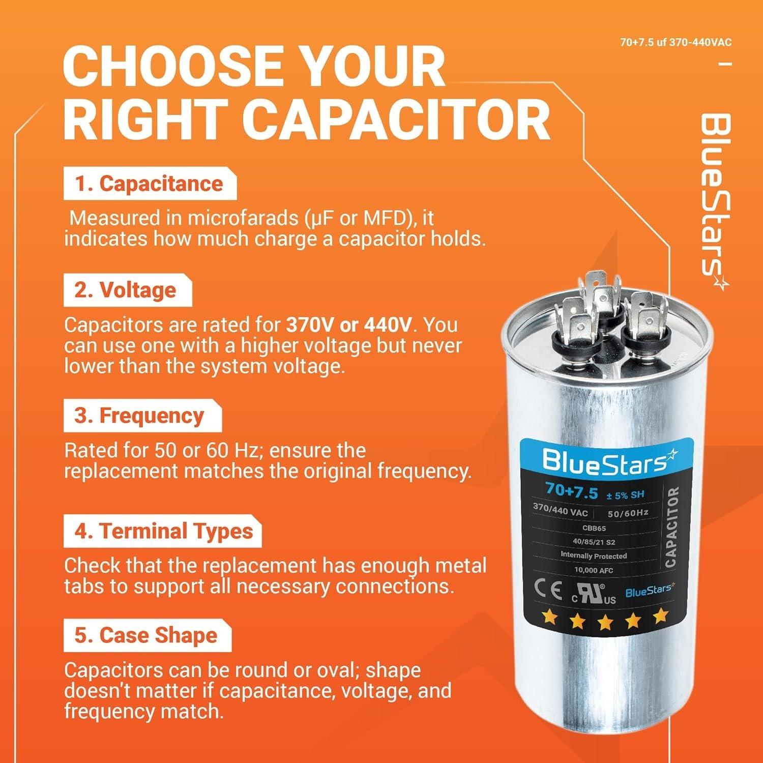 [Lifetime Warranty] [UL Certified] 70+7.5 uF MFD 370/440 VAC Round Dual Run Capacitor - Fits Air Conditioner or Heat Pump Condenser image 4