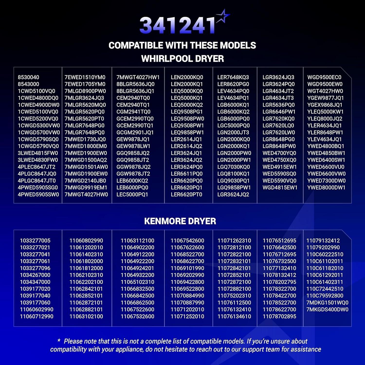 [Lifetime Warranty] 341241 Dryer Drum Belt - Compatible with Whirlpool Kenmore Dryers - Replaces 8066065 AP2946843 W10127457 PS346995 14210003 31531589 31001026 3394651 529597 - Pack of 4 image 8