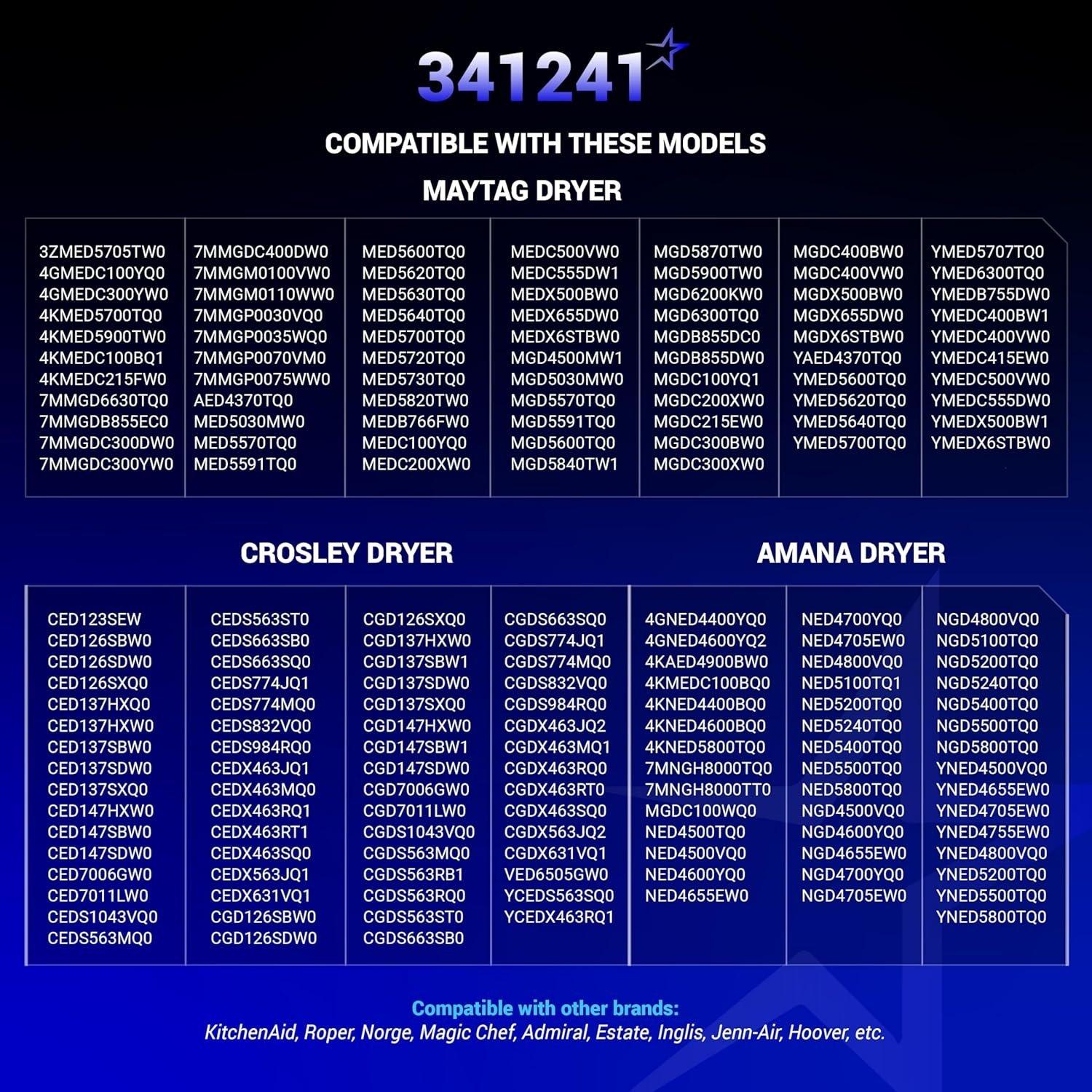 [Lifetime Warranty] 341241 Dryer Drum Belt - Compatible with Whirlpool Kenmore Dryers - Replaces 8066065 AP2946843 W10127457 PS346995 14210003 31531589 31001026 3394651 529597 - Pack of 4 image 2