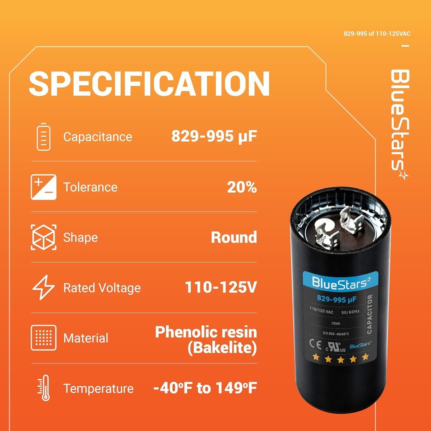 [Lifetime Warranty] [UL Certified] 829-995 uF MFD 110-125 VAC ±20% Round Motor Start Capacitor 50/60 Hz - Replaces 6FLL8, PMJ829 image 7