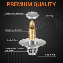 [Lifetime Warranty] Pop-up Spring Core Drain Stopper for Bathroom Sink thumbnail 1