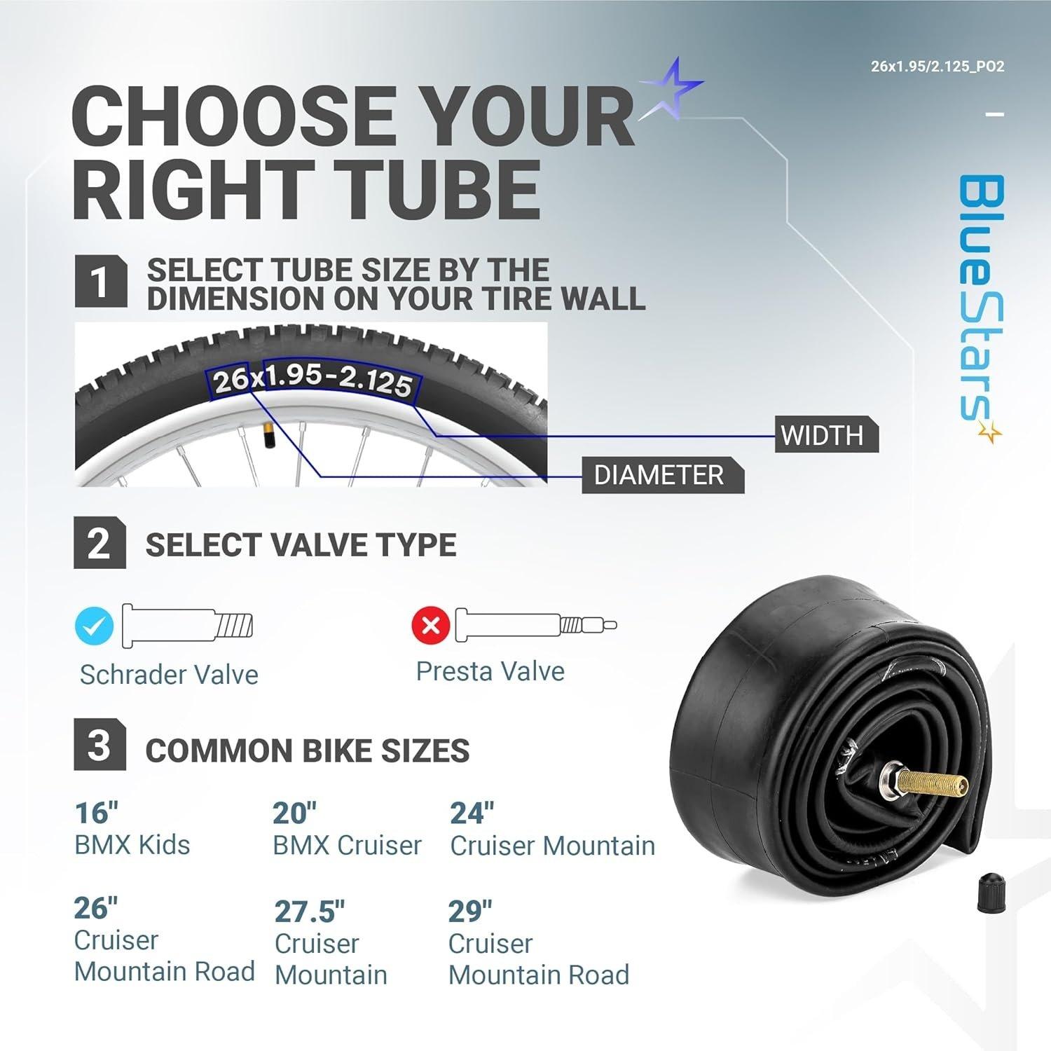 [Lifetime Warranty] 26 X 1.75/1.95/2.10/2.125in Bicycle Tires Inner Tubes - Pack of 2 image 1