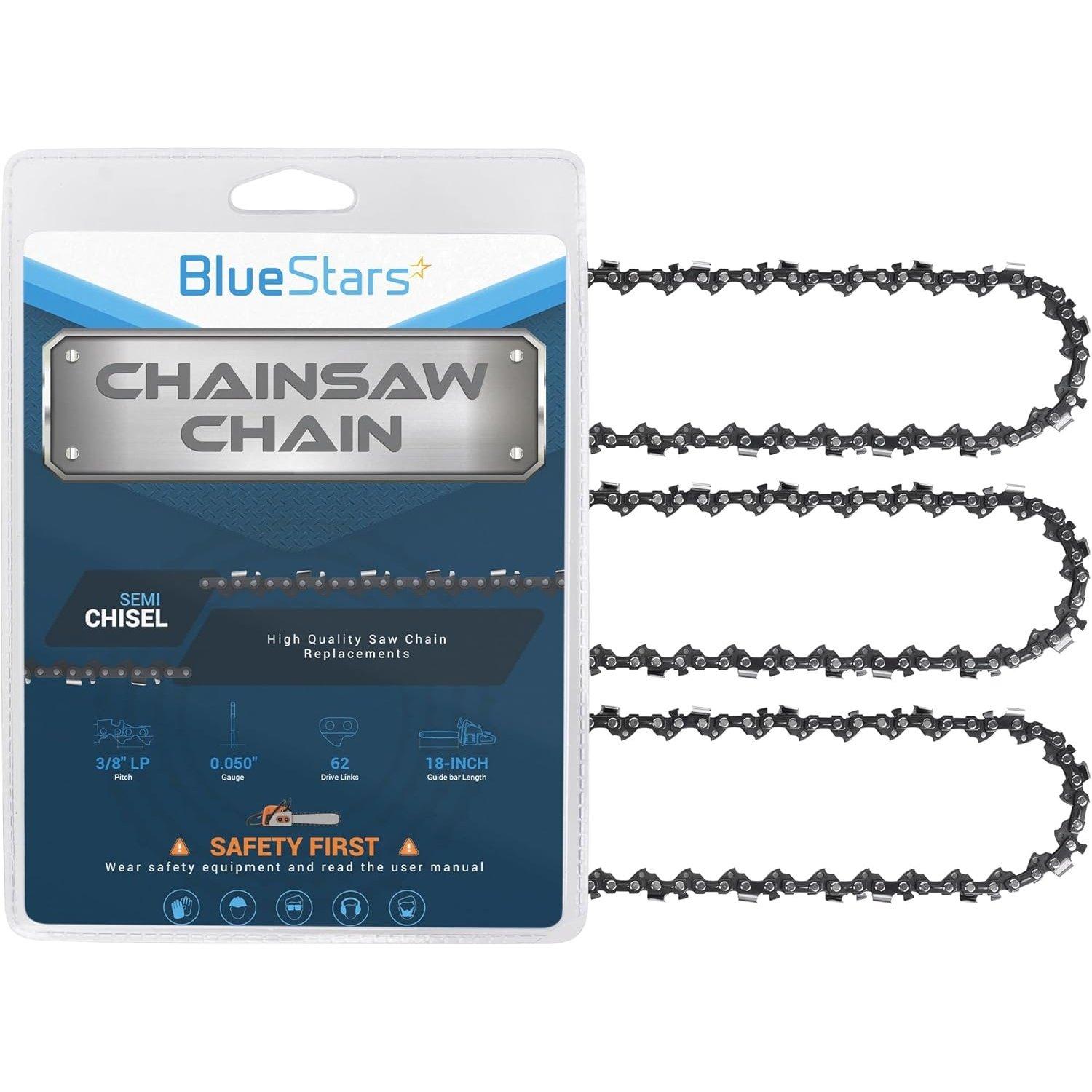 18-inch Chainsaw Chain S62 3/8" LP Pitch 0.050" Gauge 62 Drive Links Low-Kickback - Pack of 3 image 0