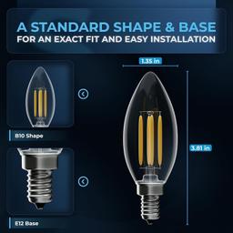 [Lifetime Warranty] Dimable 4W B10 E12 LED Bulbs - Pack of 12 thumbnail 2