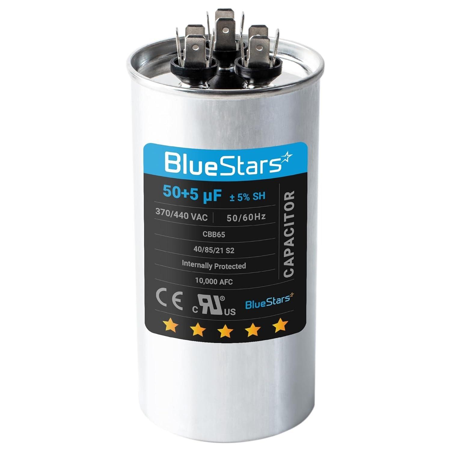 [Lifetime Warranty] 50+5 uF MFD 370/440 VAC Dual Run Start Round AC Capacitor - Fits Condenser, Heat Pump - Replaces 97F9850 image 0