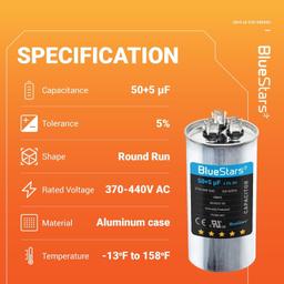 [Lifetime Warranty] 50+5 uF MFD 370/440 VAC Dual Run Start Round AC Capacitor - Fits Condenser, Heat Pump - Replaces 97F9850 thumbnail 1