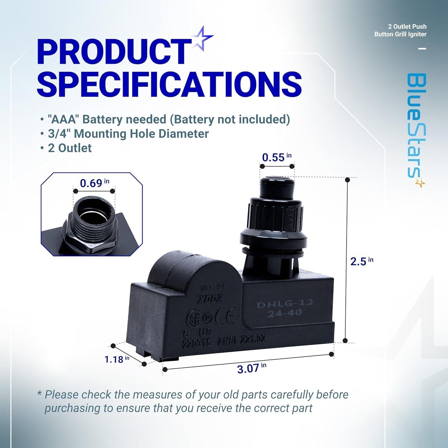 [Lifetime Warranty] DHLG-12 2 Outlet Push Button Grill Ignitor image 2