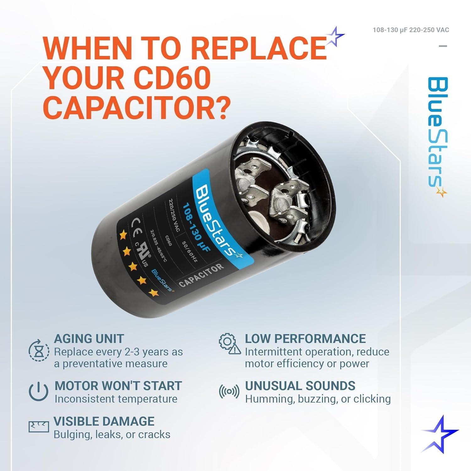 [Lifetime Warranty] 108-130 uF MFD 220-250 VAC Â±20% CD60 Round Start Capacitor 50/60 Hz - Fits Single-Phase Electric Motors image 9