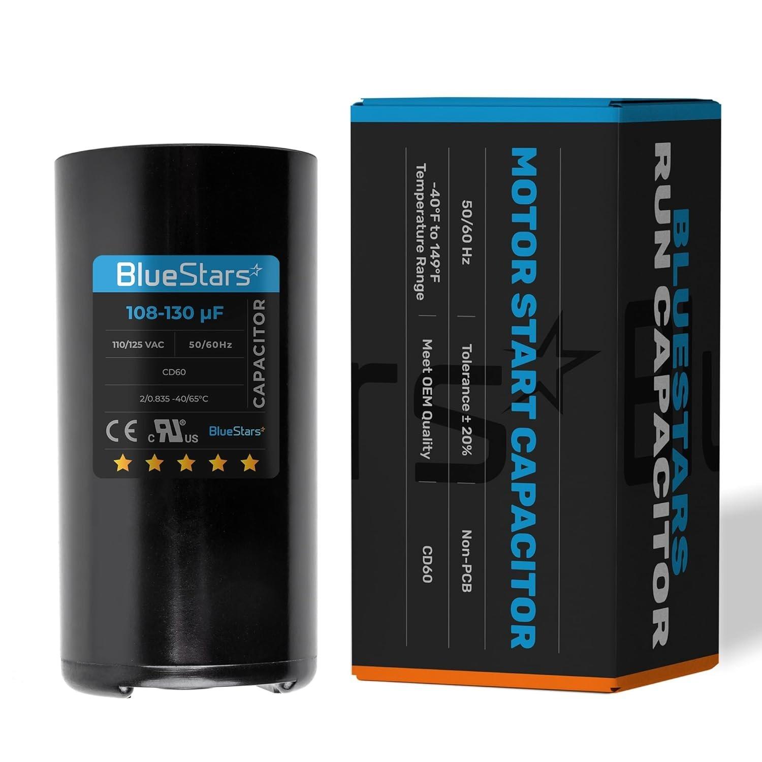 [Lifetime Warranty] 108-130 uF MFD 220-250 VAC Â±20% CD60 Round Start Capacitor 50/60 Hz - Fits Single-Phase Electric Motors image 0