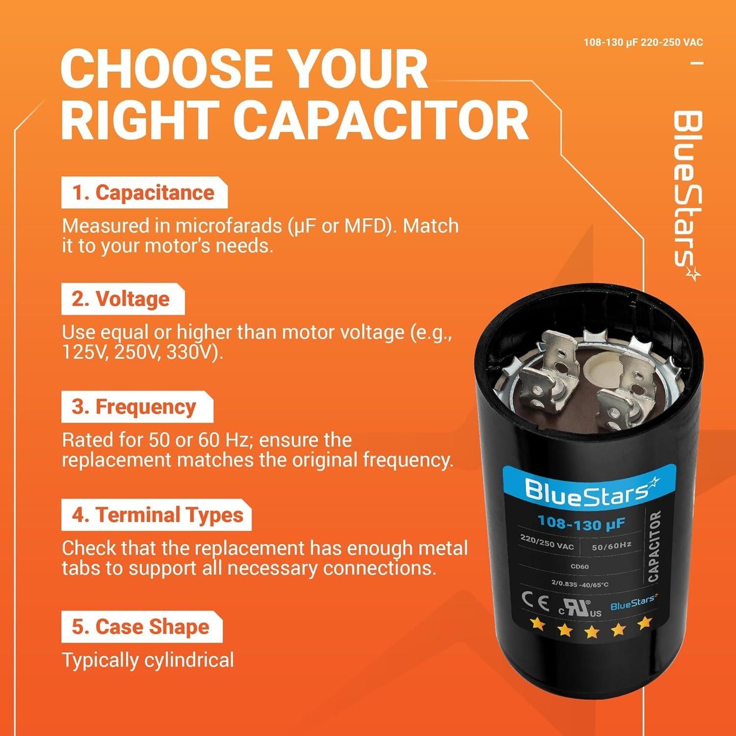 [Lifetime Warranty] 108-130 uF MFD 220-250 VAC Â±20% CD60 Round Start Capacitor 50/60 Hz - Fits Single-Phase Electric Motors image 3