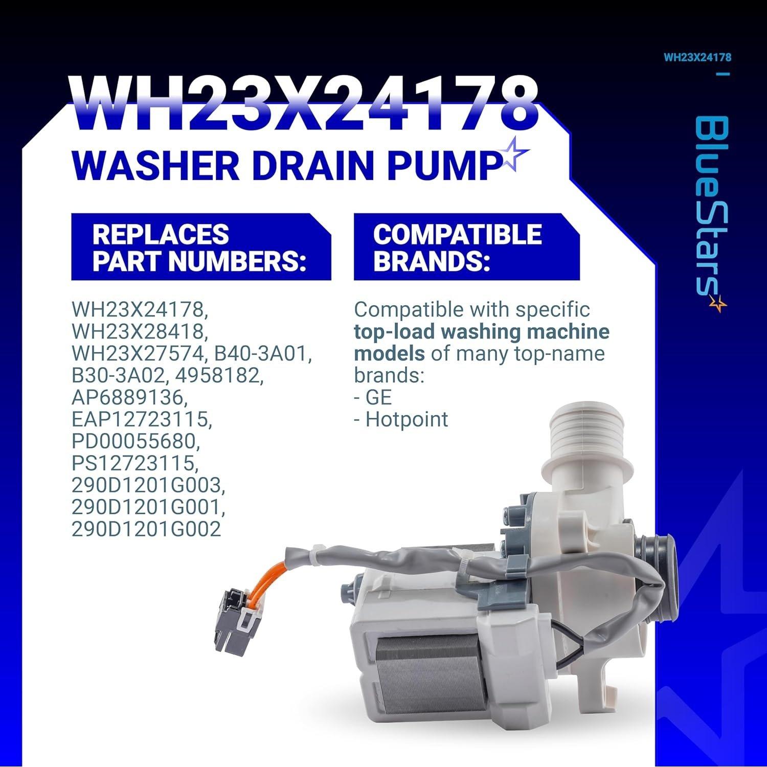[Lifetime Warranty] 290D1201G003 290D1201G001 WH23X28418 Washer Drain Pump - For GE Hotpoint GTW330ASK GTW460ASJ GTW220ACK HTW240ASK - Replaces B40-3A01 AP6889136 PS12723115 B30-3A02 EAP12723115 WH23X24178 image 7