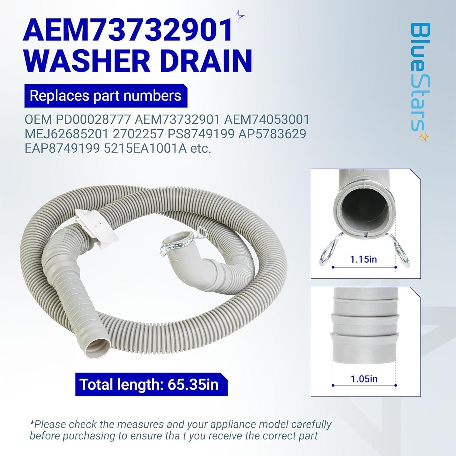 [Lifetime Warranty] AEM73732901 Washer Drain Hose - Compatible with LG Kenmore Washer - Replaces AEM74053001 AEM74073303 MEJ62685201 2702257 PS8749199 AP5783629 5215EA1001A AEM73653001 AEM73732903 image 2