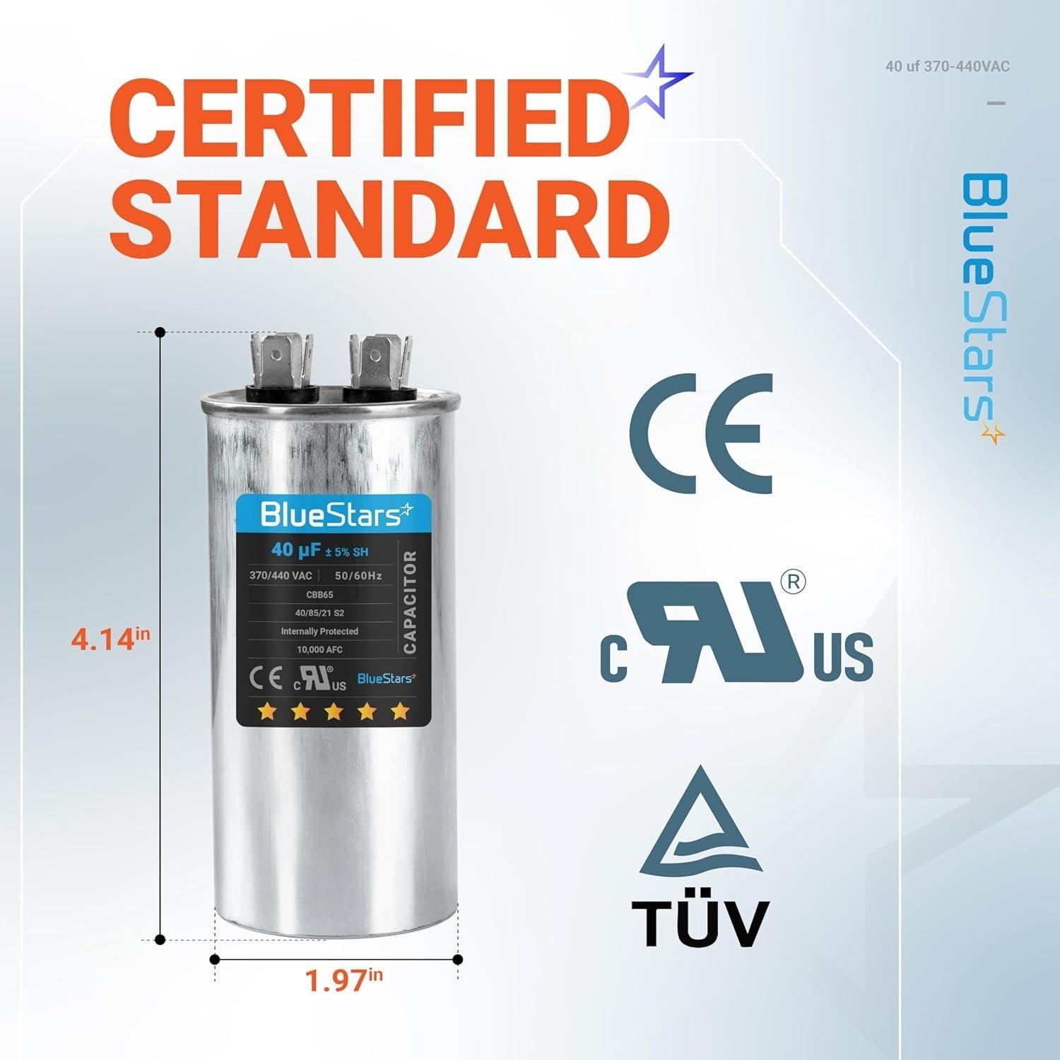[Lifetime Warranty] 40 uF MFD 370/440 VAC CBB65A Round Run Start Capacitor - Fits AC Motor Run, Fan Start, Heat Pump image 2