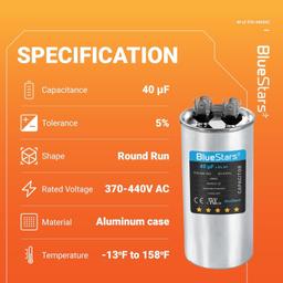 [Lifetime Warranty] 40 uF MFD 370/440 VAC CBB65A Round Run Start Capacitor - Fits AC Motor Run, Fan Start, Heat Pump thumbnail 1