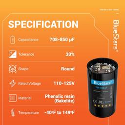 [Lifetime Warranty] 708-850 uF MFD 110-125 VAC 50/60 Hz Round Start Capacitor - Universal Fits Air Conditioner, Electric Motors thumbnail 5