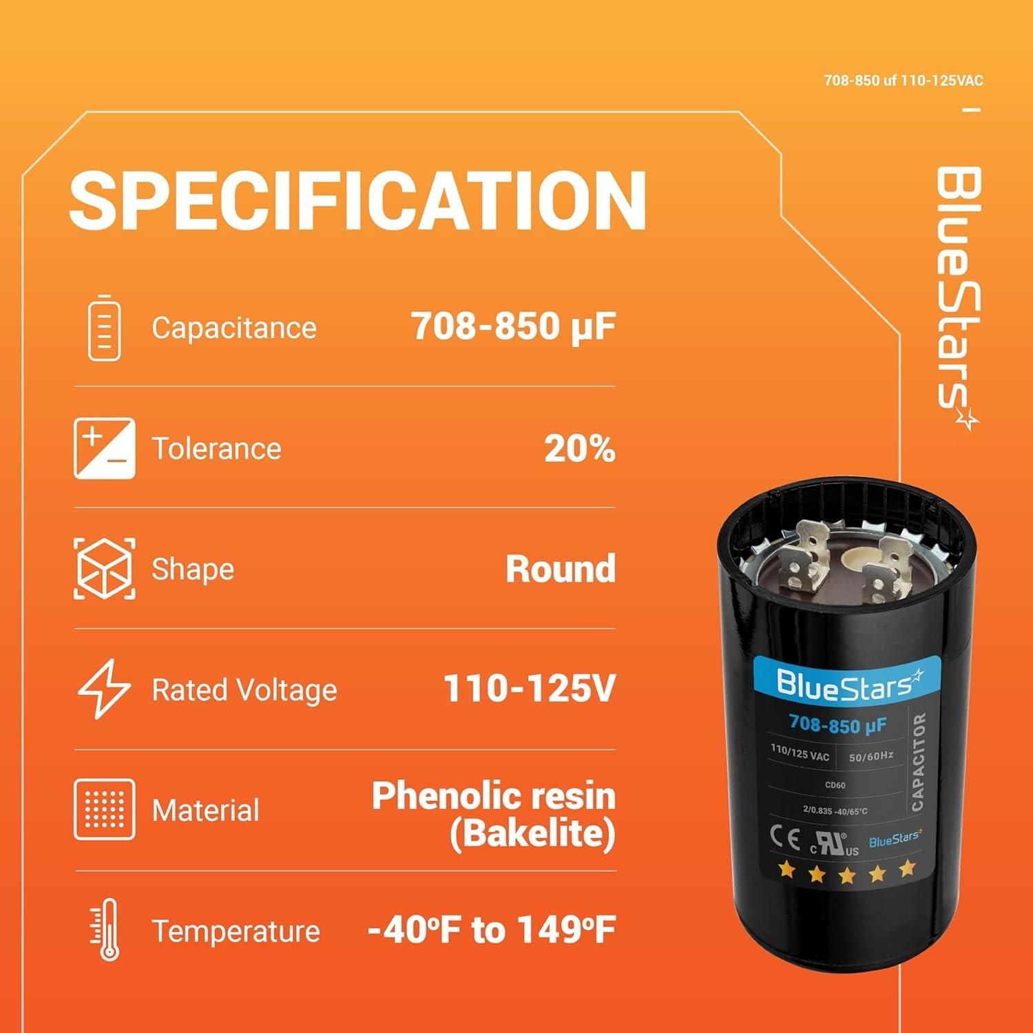 [Lifetime Warranty] 708-850 uF MFD 110-125 VAC 50/60 Hz Round Start Capacitor - Universal Fits Air Conditioner, Electric Motors image 5