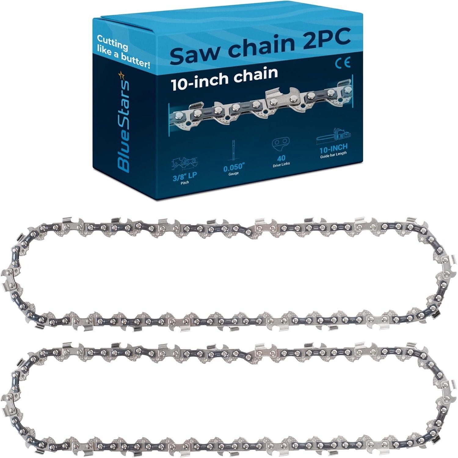 [Lifetime Warranty] 10-inch Chainsaw Chain 3/8" LP Pitch, 0.050" Gauge, 40 Drive Links - Pack of 2 image 0