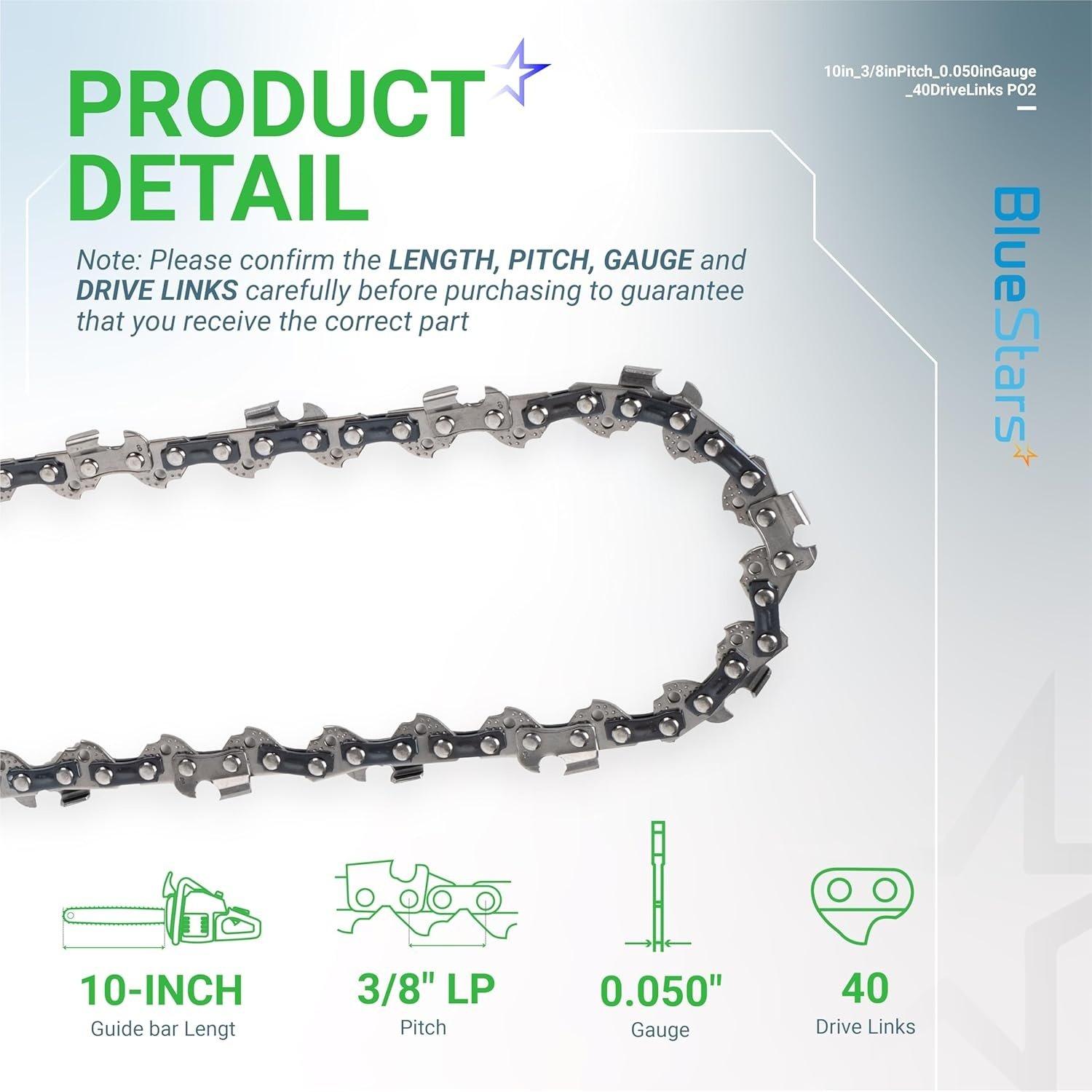 [Lifetime Warranty] 10-inch Chainsaw Chain 3/8" LP Pitch, 0.050" Gauge, 40 Drive Links - Pack of 2 image 6