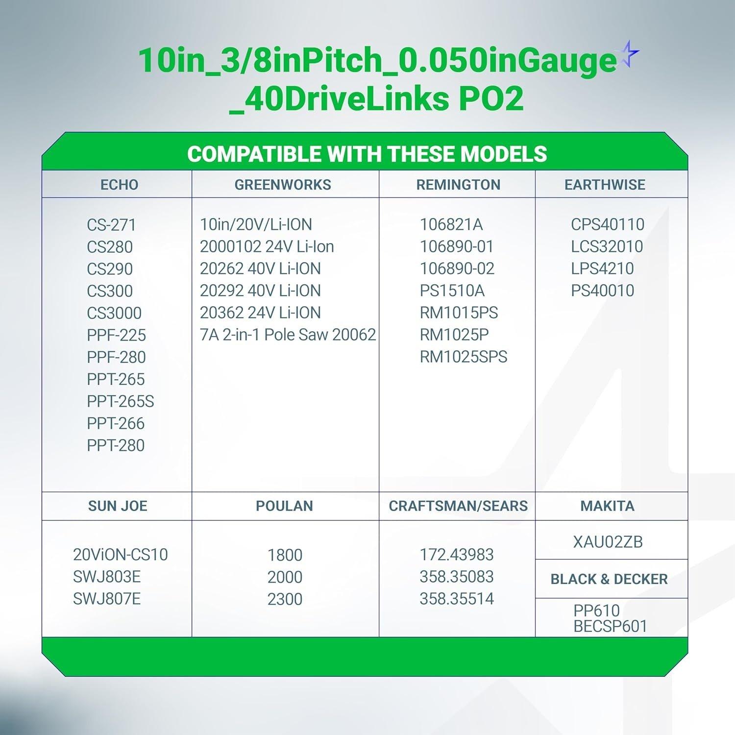 [Lifetime Warranty] 10-inch Chainsaw Chain 3/8" LP Pitch, 0.050" Gauge, 40 Drive Links - Pack of 2 image 3
