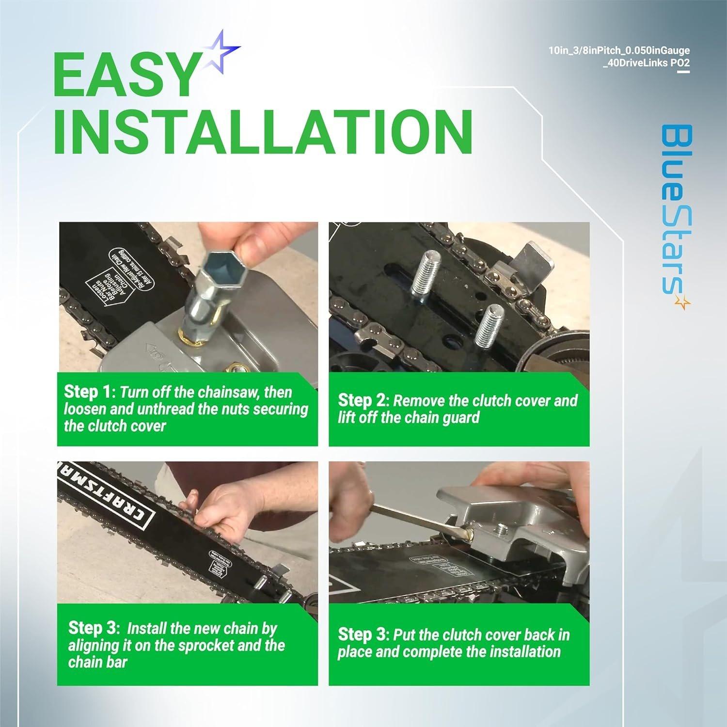 [Lifetime Warranty] 10-inch Chainsaw Chain 3/8" LP Pitch, 0.050" Gauge, 40 Drive Links - Pack of 2 image 2